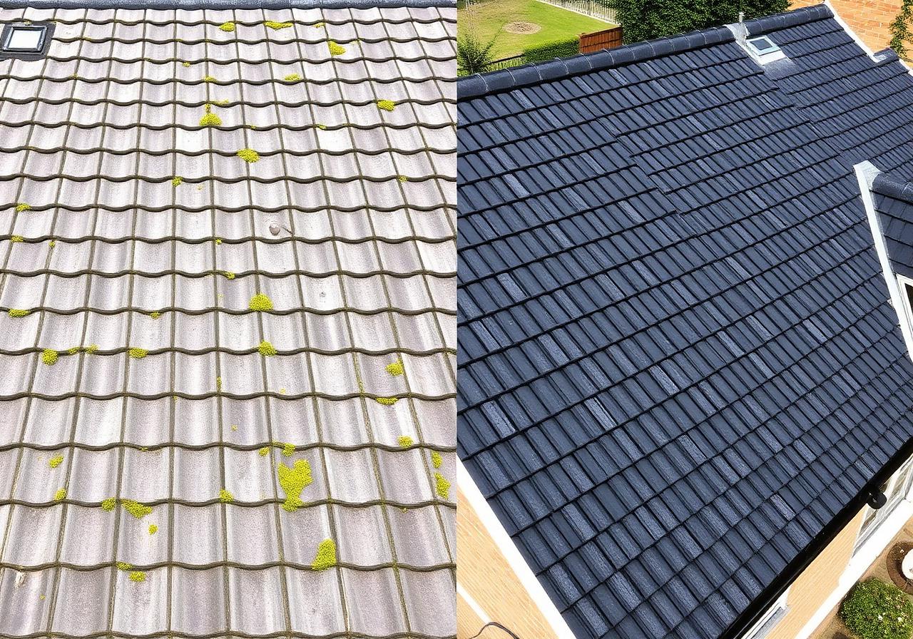 Before and after roof restoration on a Central Coast home